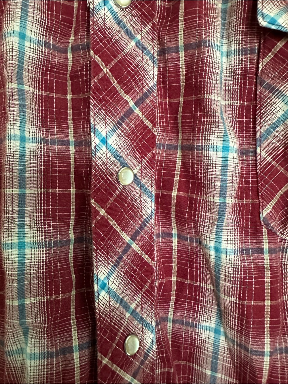 VTG Wrangler Red White Blue Plaid Short Sleeve Pearl Snap Rodeo Mens Size 3XL - Picture 2 of 4